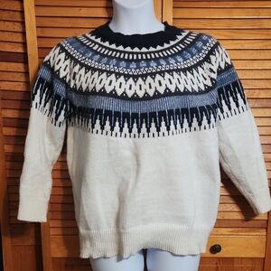 Women's Fair Isle Crewneck Sweater - Blue and White
